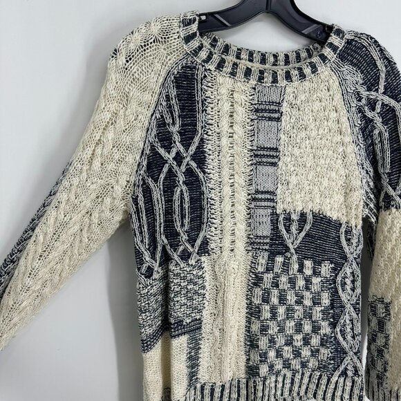 Chaps Black and Cream Patchwork Sweater - Picture 4 of 7